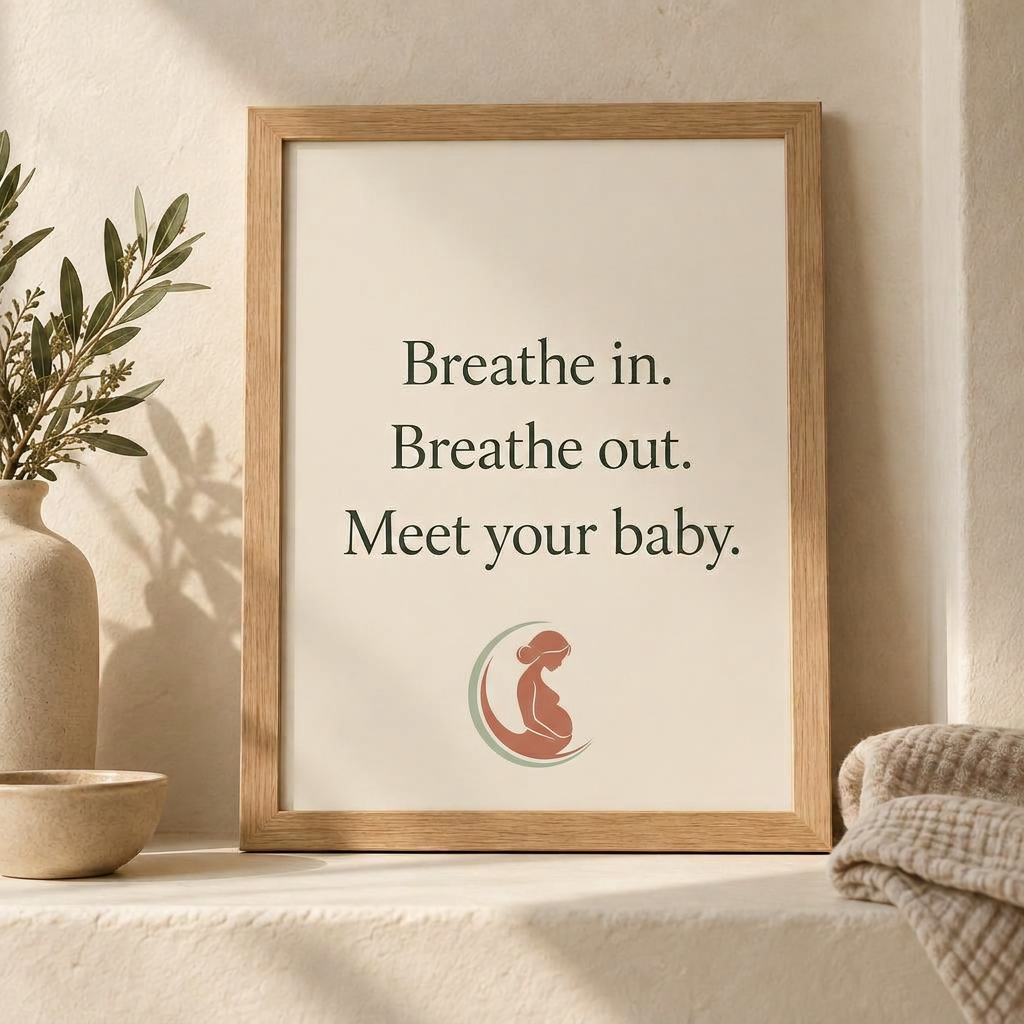 Breathe in. Breathe out. Meet your baby. framed print