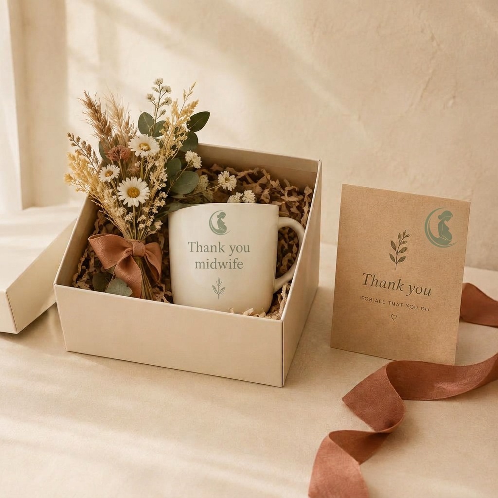 Thank-you midwife mug & card, designed by Bump to Baby